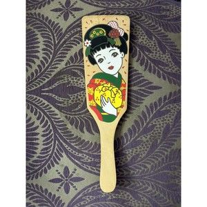 Vintage Hagoita Hanetsuki Geisha Girl Painted Wooden Paddle